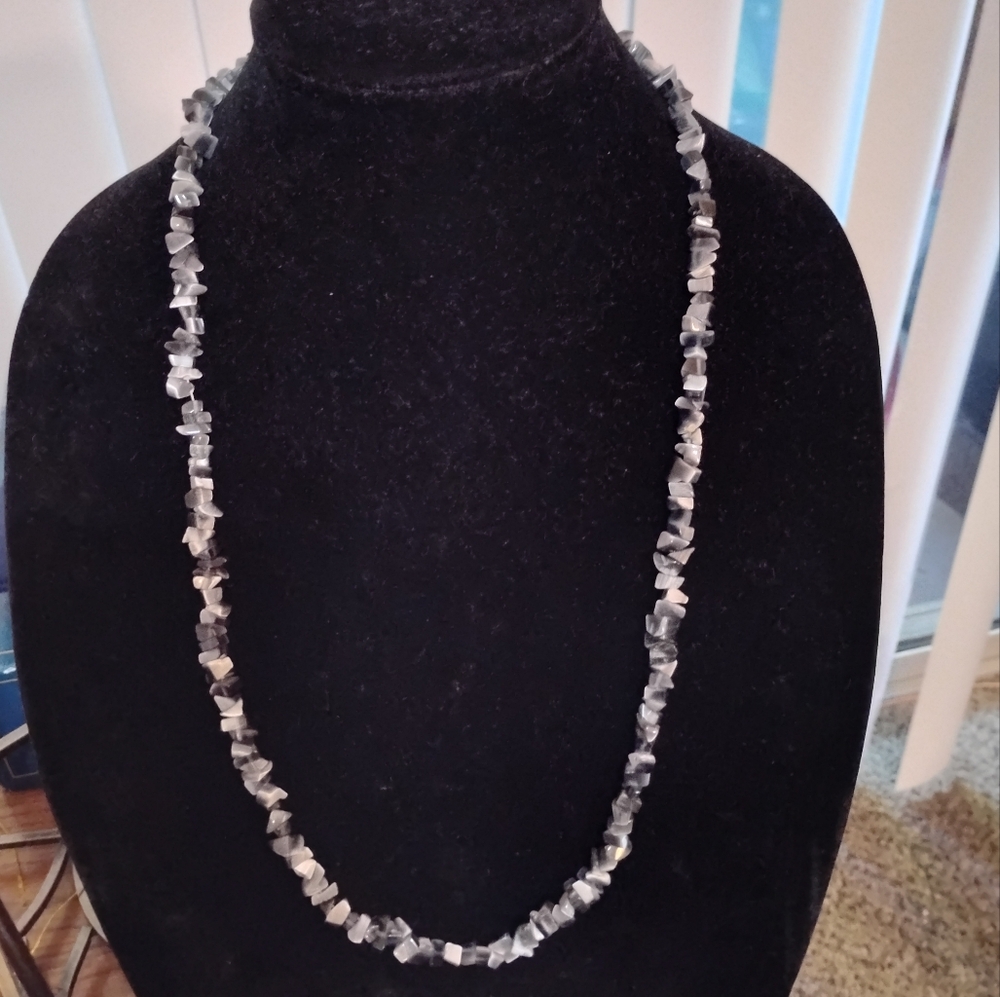 Elegant Natural Black and White Moon Stone Beaded Necklace